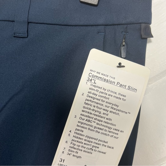 * Lululemon Commission Slim-Fit Pant 34" True Navy - Picture 4 of 4